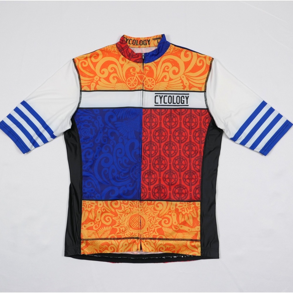 Cycology Mens L Cycling Jersey Full Zip Multi Color Geometric Performance